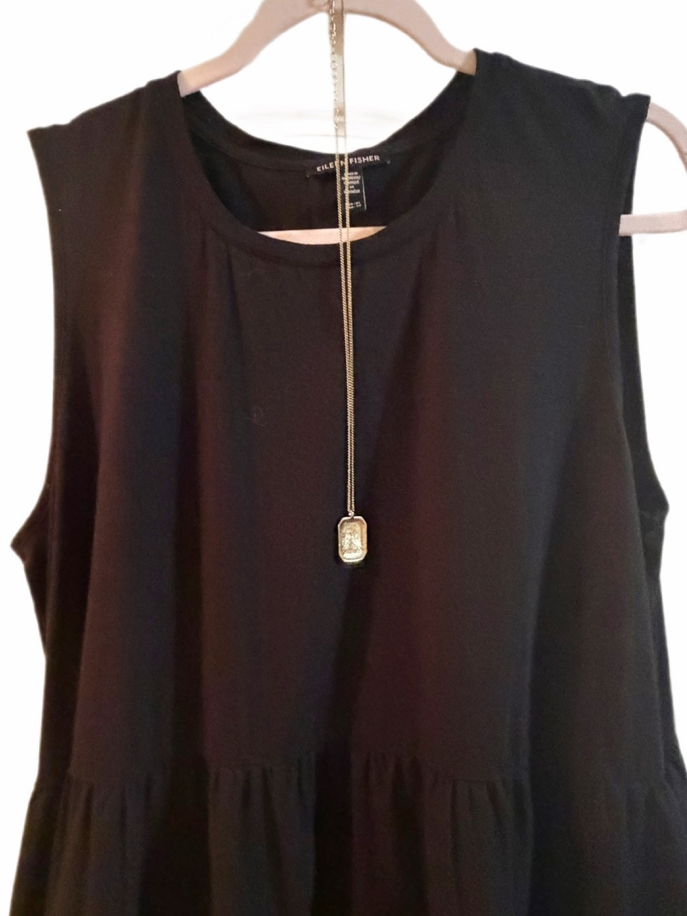 Eileen Fisher Black Organic Cotton Poplin Neck Maxi Dress womens XL - Picture 12 of 14